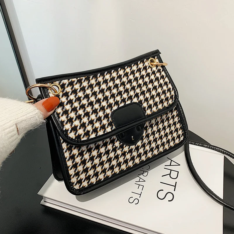 

Повседневная сумка, новинка 2021, модная женская сумка на одно плечо, простая сумка-мессенджер ins, тысяча птиц, маленькая квадратная сумка