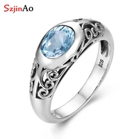 szjinao blue topaz aquamarine stone rings for women solid 925 sterling silver march birthstone vintage fine jewelry wife gift