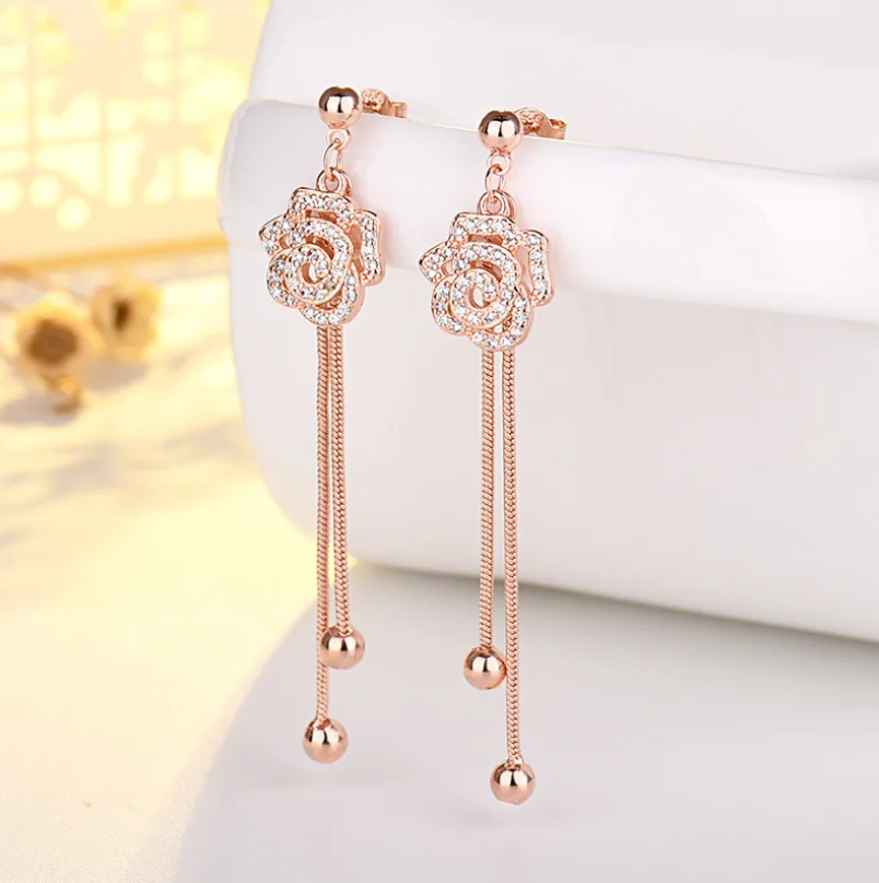 

ANGLANG Rose CZ Hoop Earrings Female Cocktail Party Stylish Accessories Chic Birthday Gift Daily Wear Earrings for Women