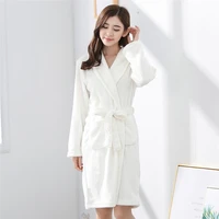 white flannel nightwear women bath solid robe sleepwear autumn winter dress kimono robe nightdress coral fleece home clothing