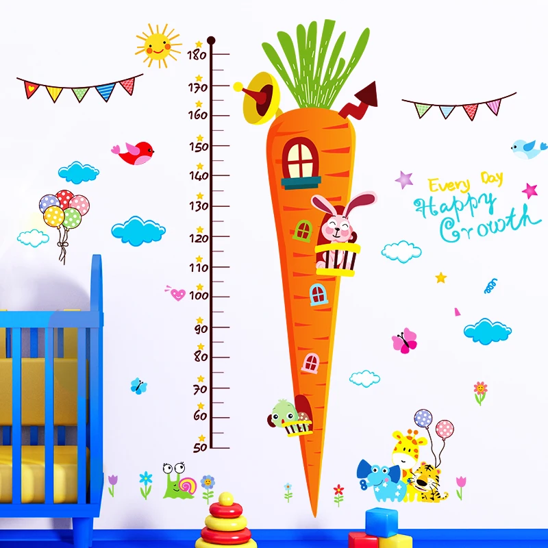 Моркови для измерения высоты наклейки на стену DIY Мультяшные с животными детей