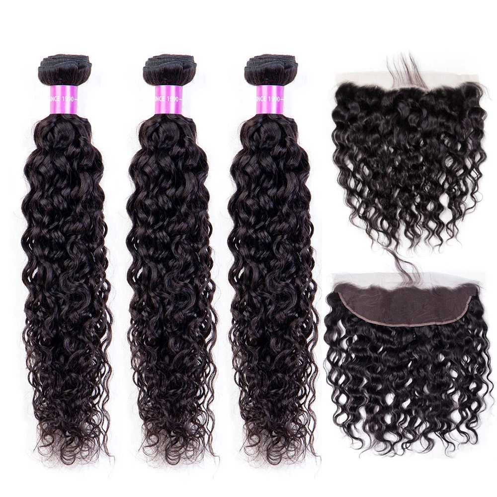 Перуанские волосы волнистые пучки с фронтальным закрытием 100% Remy человеческие