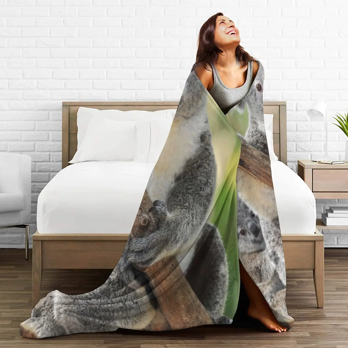 

animal 3D printing printed blanket bedspread blanket retro bedding square picnic wool soft blanket Koala