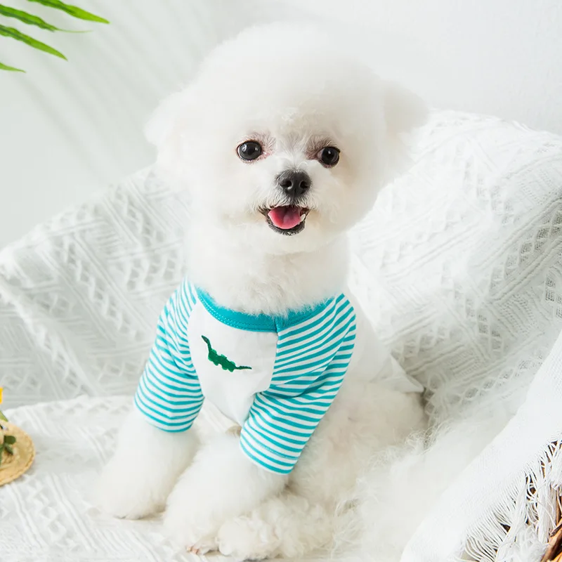 

Dinosaur T-shirt Pet Dog Clothes Stripe Shirts Clothing Dogs Super Small Costume Cute Cotton Chihuahua Summer White Boy Mascotas