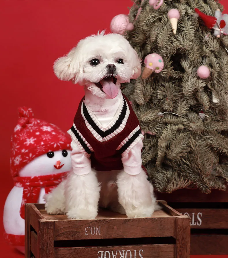 Clothes for Dogs Koren Ins Pet Products Plush Autumn and Winter Knitted Vest V-neck Bichon Corgi Pets Accessories | Дом и сад