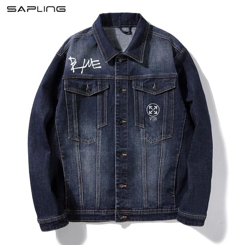 

Plus Size Denim Jacket 8XL Men's Fashion Letter Print Jean Coats Autumn Winter Youth Casual Oversized Loose Cowboys Jackets Tops