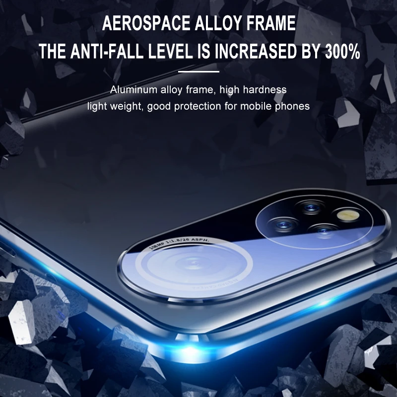 360 magnetic adsorption double sided tempered glass case huawei honor 50 60 pro nova 9 8 7 phone shell lens all protective cover free global shipping