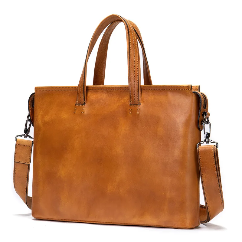 

Men Laptop Briefcase Genuine Leather Shoulder Messenger Bags Business Simple Handbag Capacity Vintage Bag Quality Hardware Lock