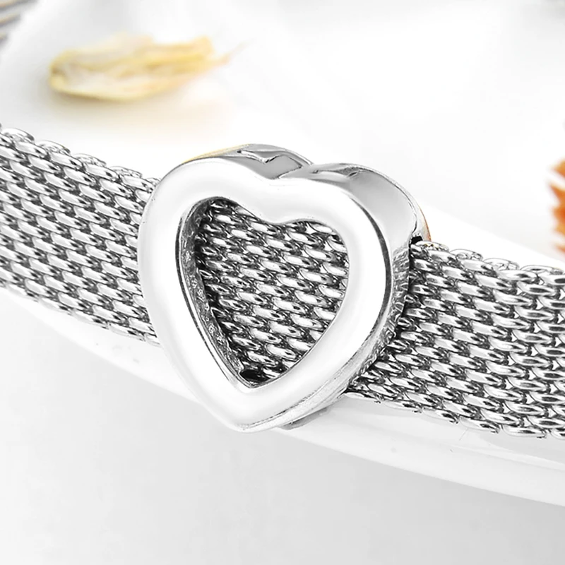 925 Sterling Silver Openwork Heart Simple style Clips beads Fit Original Reflection Bracelet charm Beads for Jewelry making | Украшения и