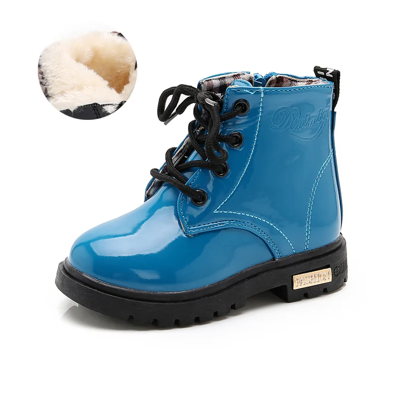 

Autumn and Winter New 2021 Children's Shoes Girl PU Waterproof Bright Leather Fashion Trend Warm Kids Martin Boots