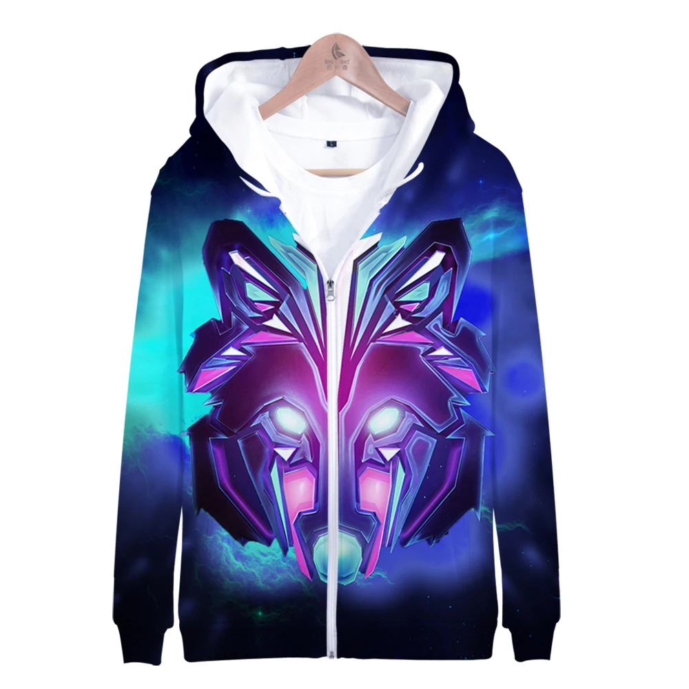 Космической галактики 3D волк толстовки с капюшоном на молнии для детей и