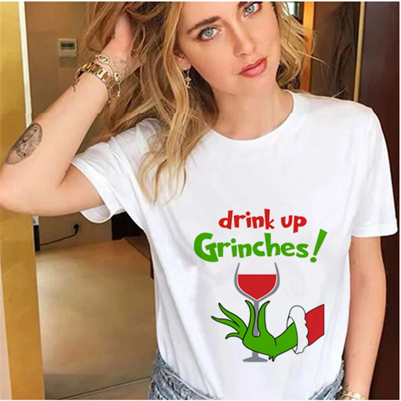 Grinch T-shirt female Harajuku Grinch's my day letter print funny T-shirt Christmas Grinch how to steal Christmas hanbok images - 6