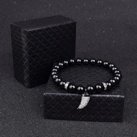 nature black onyx reiki bracelets women horn with cubic zircon hand jewelry bead elastic stretch amulet bracelet men bracelet