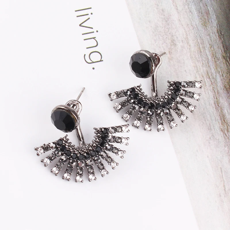 black LUBOV, модные, корейские, стильные, большие, круглые, серьги-кольца, Роскошные, золотые, серебряные, цветные, стразы, серьги для женщин, вечерние, ювелирное изделие, подарок - Окраска металла: black