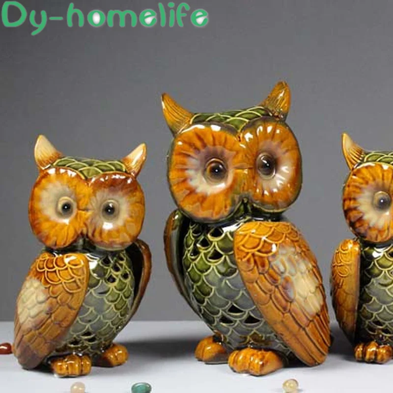 

Ceramic Candle Holder Painted Owl Home Crafts Candlestick a Pair of Innovative Ornaments