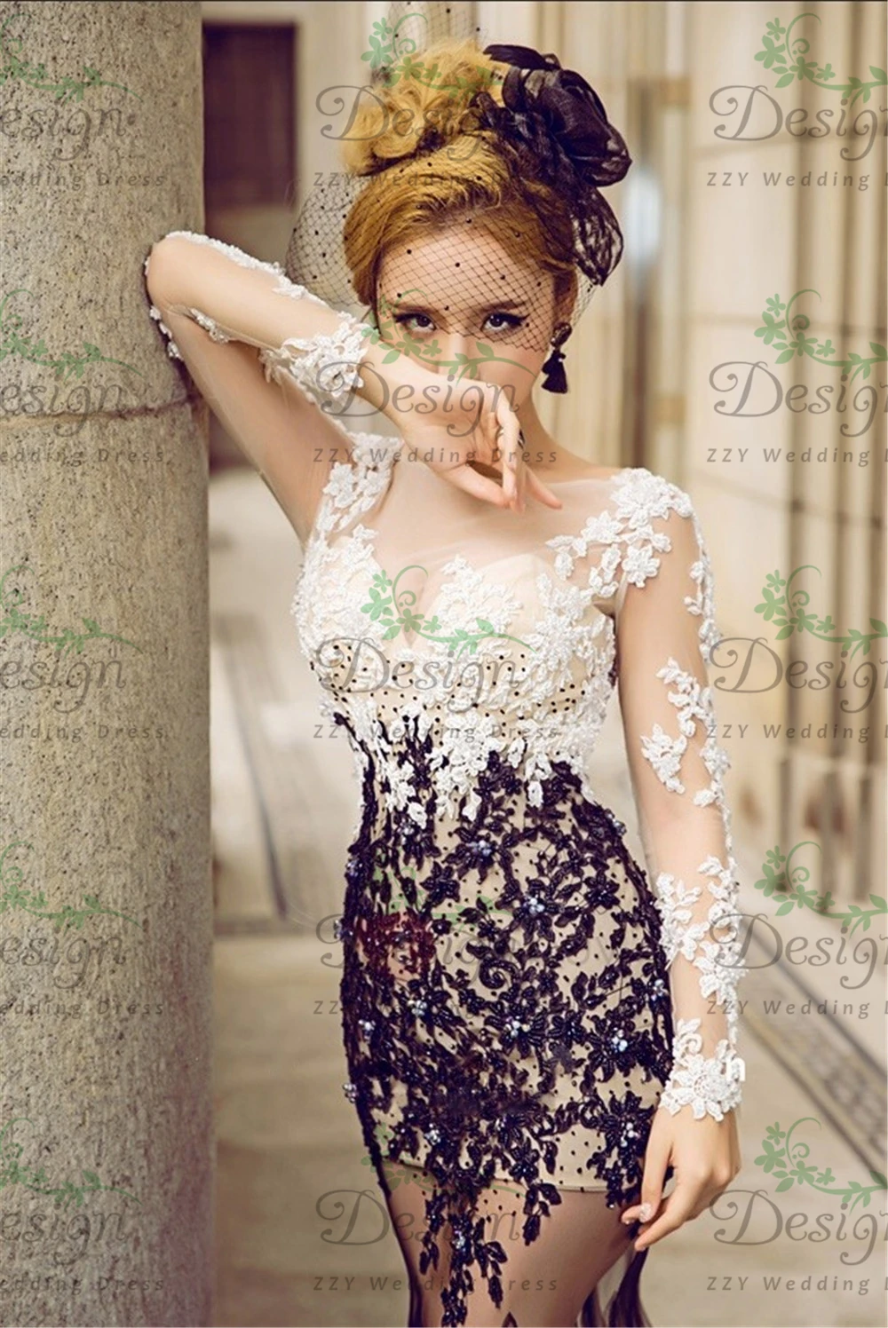 

Exquisited Sheath Long Sleeves Lace Appliqued Crystals Beading Scoop Sweep Train Custom-Made Dresses Women Plus Size Sexy
