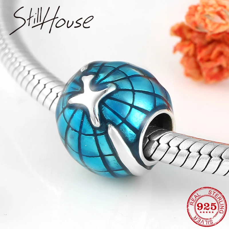 Горячая Распродажа путешествия по всему миру синяя эмаль 925 пробы серебряные