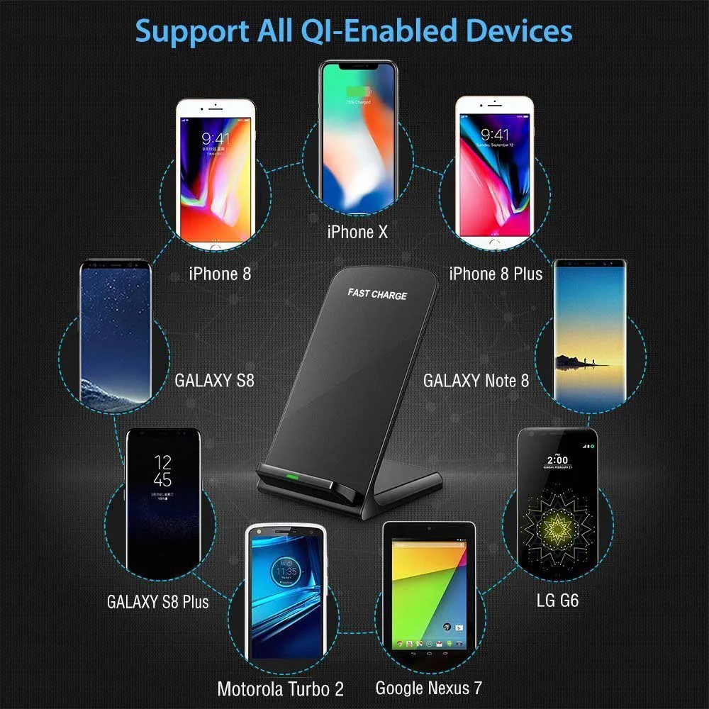 

10W Qi Wireless Charger for Samsung S9 S8 S7 Note 9 8 Fast Wireless Charging Dock for IPhone XS MAX XR X 8 Plus USB Charger
