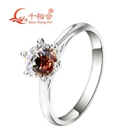 two color mixed eyes stone brown white color 6 5mm cubic zirconia 6 claws popular 925 silver ring