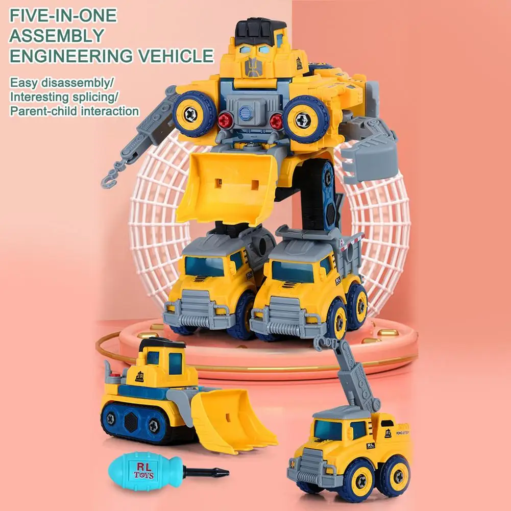 

5 In1 Transformation Robot Building Block City Engineering Excavator Car Truck Constructor Bricks Deformation Toy For Children