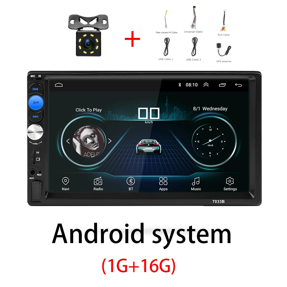 with 8 led camera 2 Din автомагнитола Android 8,0 универсальный gps навигация Bluetooth Сенсорный экран Wifi автомобильный аудио стерео FM USB автомобильный мультимедийный MP5 - Цвет: with 8 led camera