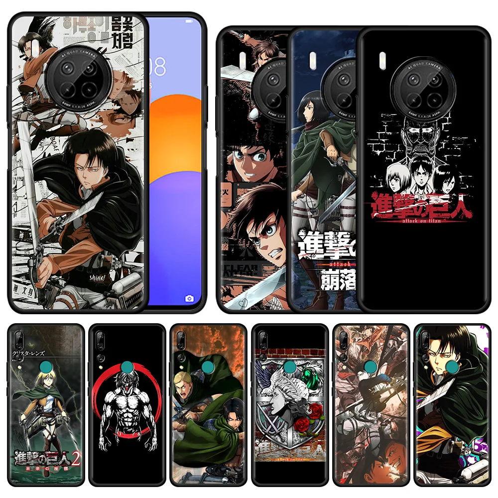 

Black Phone Case Huawei p Smart Z 2020 2021 Y6 Y7 Y9 2019 Y6p Y8p Y8s Y7A Y9A Y5p Silicone Cover attack on titan