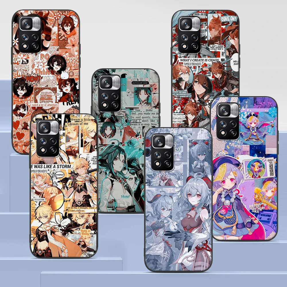 

Genshin Impact Anime Case for Xiaomi Redmi Note 9S 9 8 10 11 Pro 9C 9A 7 8T 7A 8A 6A 6 10S Black Soft Silicone Phone Cover Coque