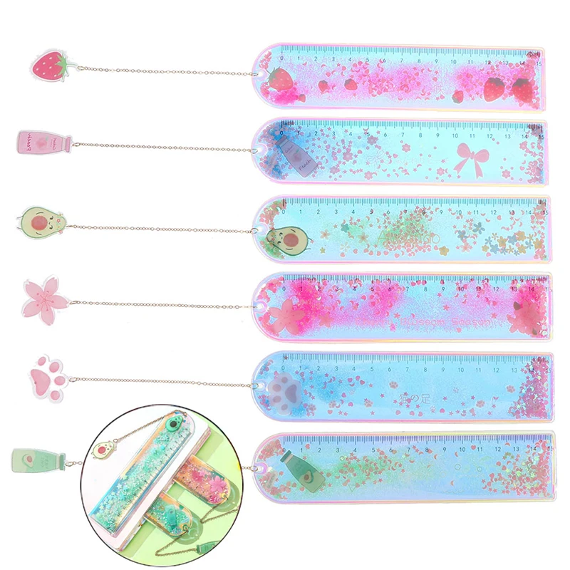 

1 Pcs/lot Oil Flow Sand Bookmark Rulers Kawaii Laser Girl Drawing Template Lace Sewing Ruler Stationery Office School