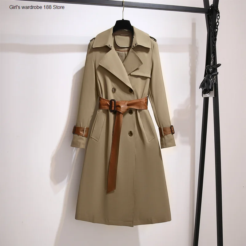 

Женский плащ средней длины, осень 2020, новый корейский стиль, длинное пальто выше колена, популярное пальто