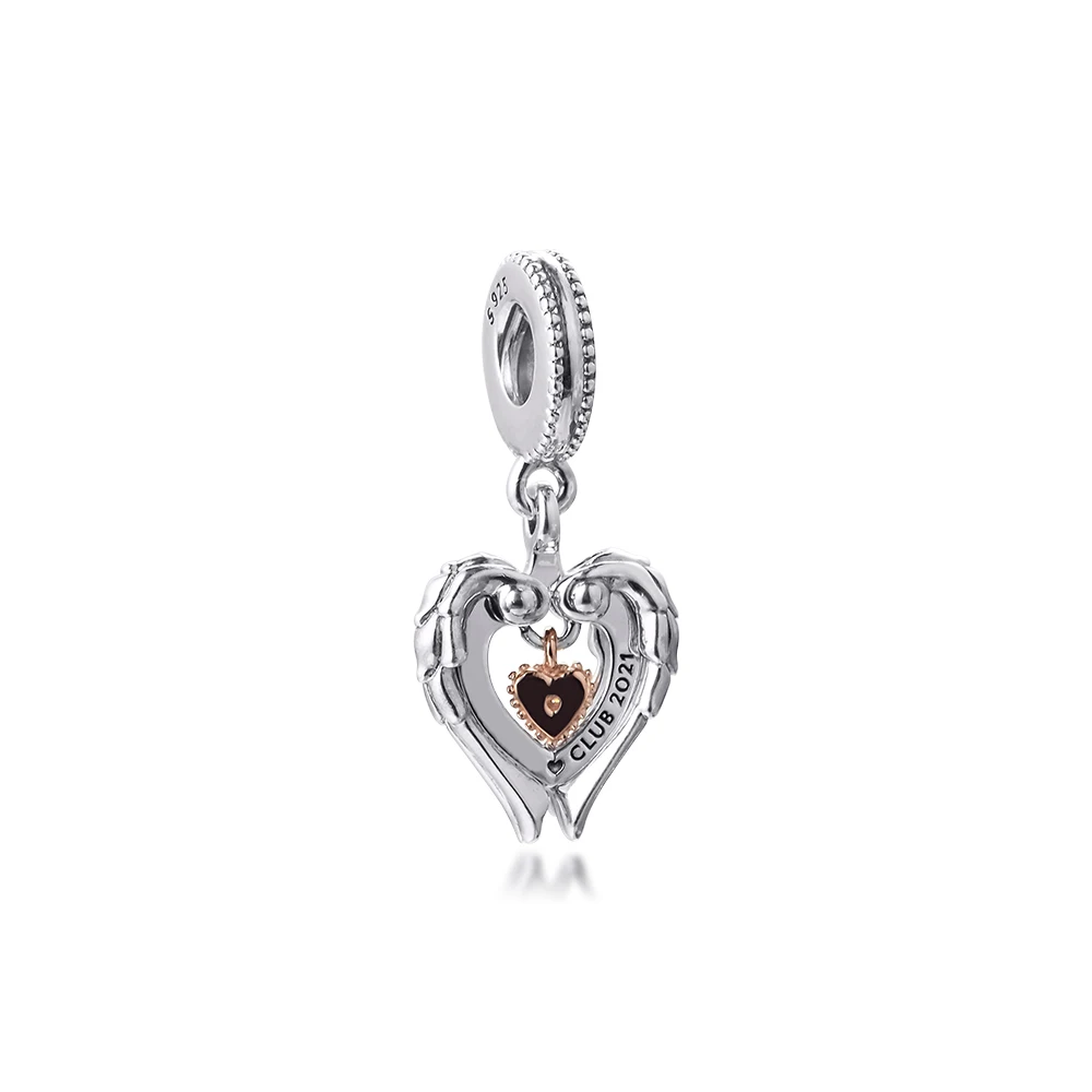 

Valentine's Day 2021 Angel Wings & Heart Dangle Sterling Silver Jewelry Fits Original Charm Bracelet & Necklace Woman DIY Bead