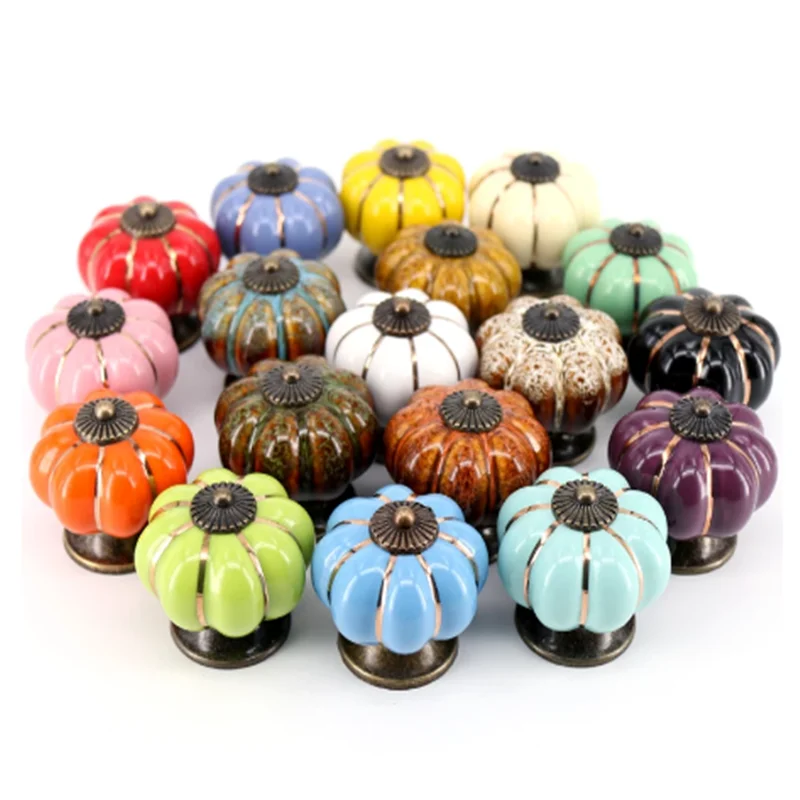 

Pumpkin Ceramic Handles Desk Drawer Door Knob Colorful Drawer Dresser Handle Pull Cabinet Furniture Hardware Kitchen Accessories