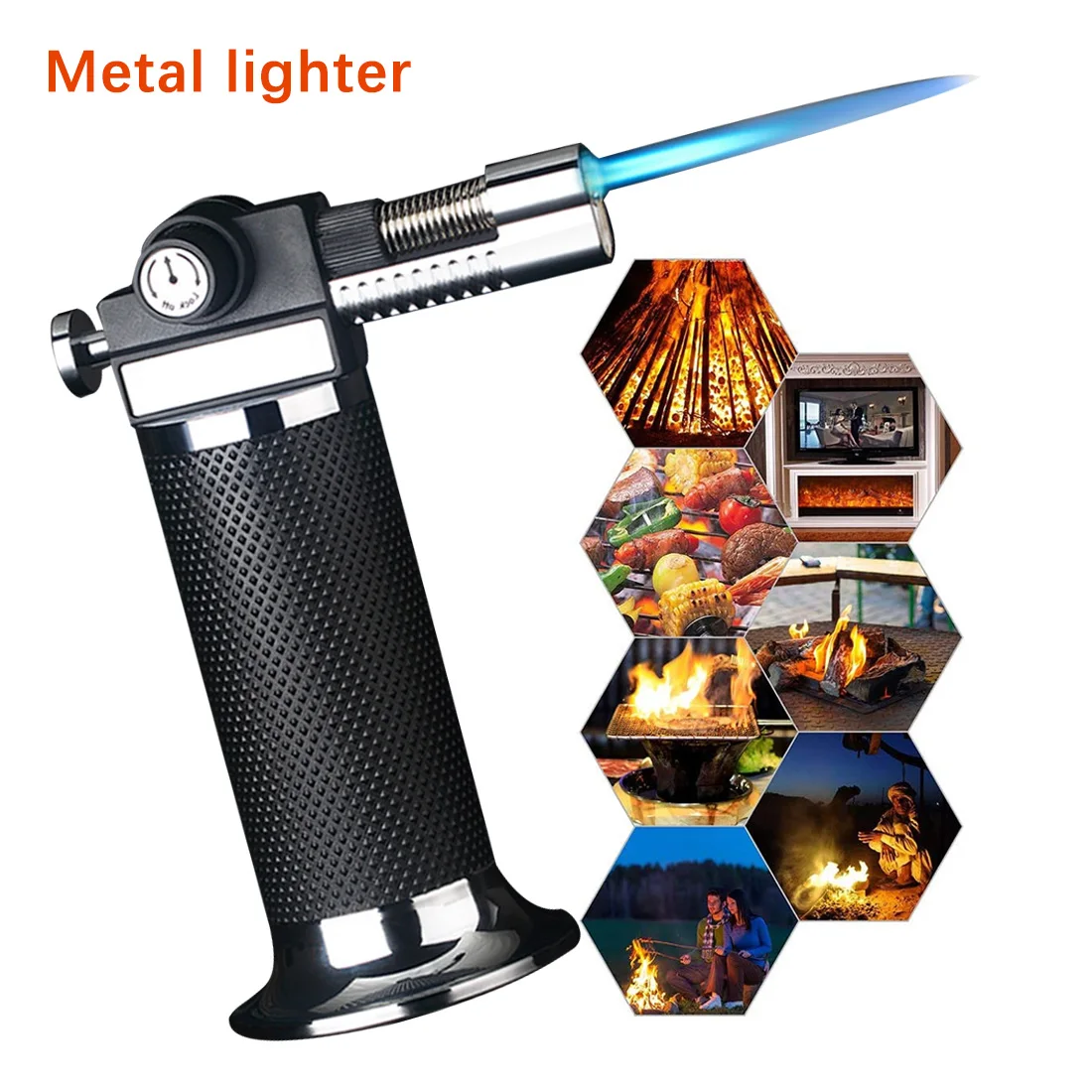 

Gas Lighter High Capacity Torch Turbine Lighter Spray Gun Butane Two Flame Blue Flame Cigar Explosion-proof Lighter Wild Kitchen