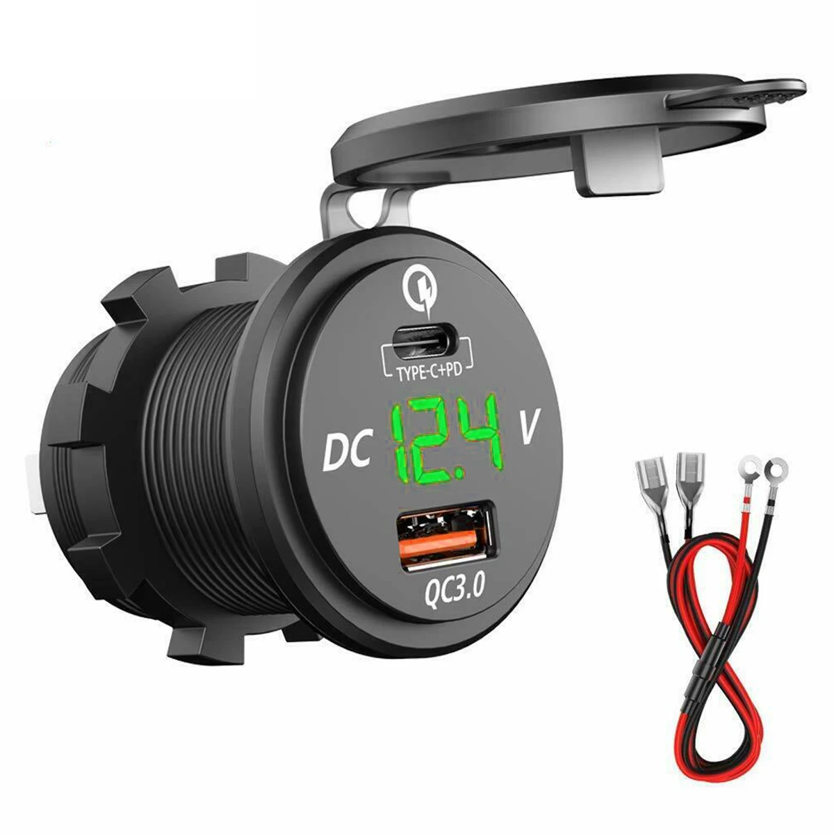 SOONHUA 12/24V Dual USB Автомобильное зарядное устройство Зарядное устройство PD КК 3,0 зарядное устройство переходник под розетку с светодиодный вольтметр Водонепроницаемый для Автомобиль Мотоцикл лодка