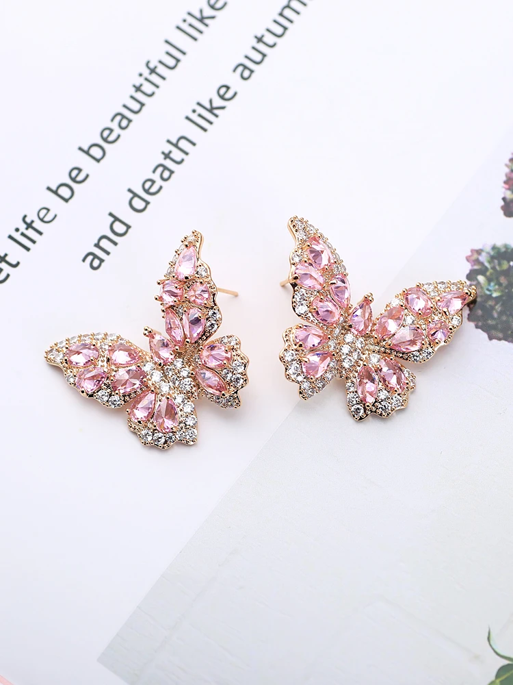 

XIUMEIYIZU Beautiful Butterfly Earrings Stereoscopic Design Wedding Engagement Luxury Stud Earring Big Zirconia Banquet Jewelri
