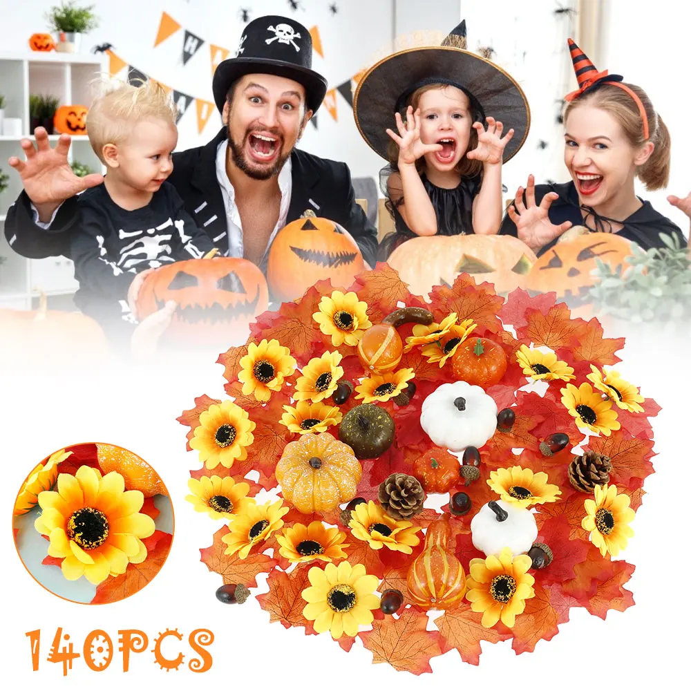 

140 шт., искусственные тыквы, осенний набор, мини-фотоконусы, кленовые листья для осеннего искусства, Рождественское украшение