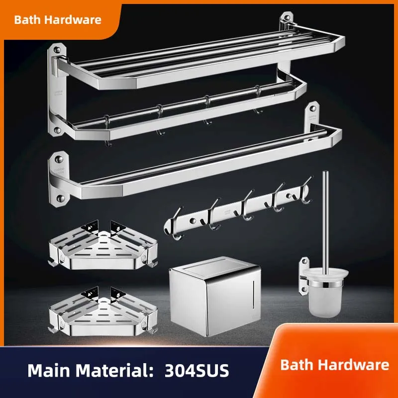 

304 Stainless Steel Bathroom Hardware Towel Rail Bar Rack Towel Holder Row Hook Tissue Rack Toilet Brush Paper Holders