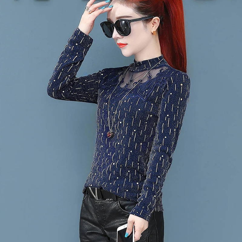 

Fashion Women's Lace Shirts Vintage O-Neck Elegant Long Sleeve Blouses Temperament Hollow Out Women's Blusas Tops DF3248