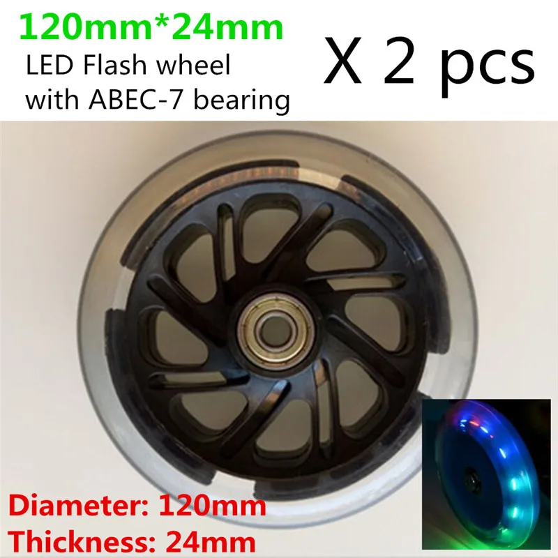 100mm 110mm 120mm Adults Youth Scooter Wheel with 24mm 28mm Inline Cycling Scooter Tire with Colorful LED Flash Shine Light 2pcs