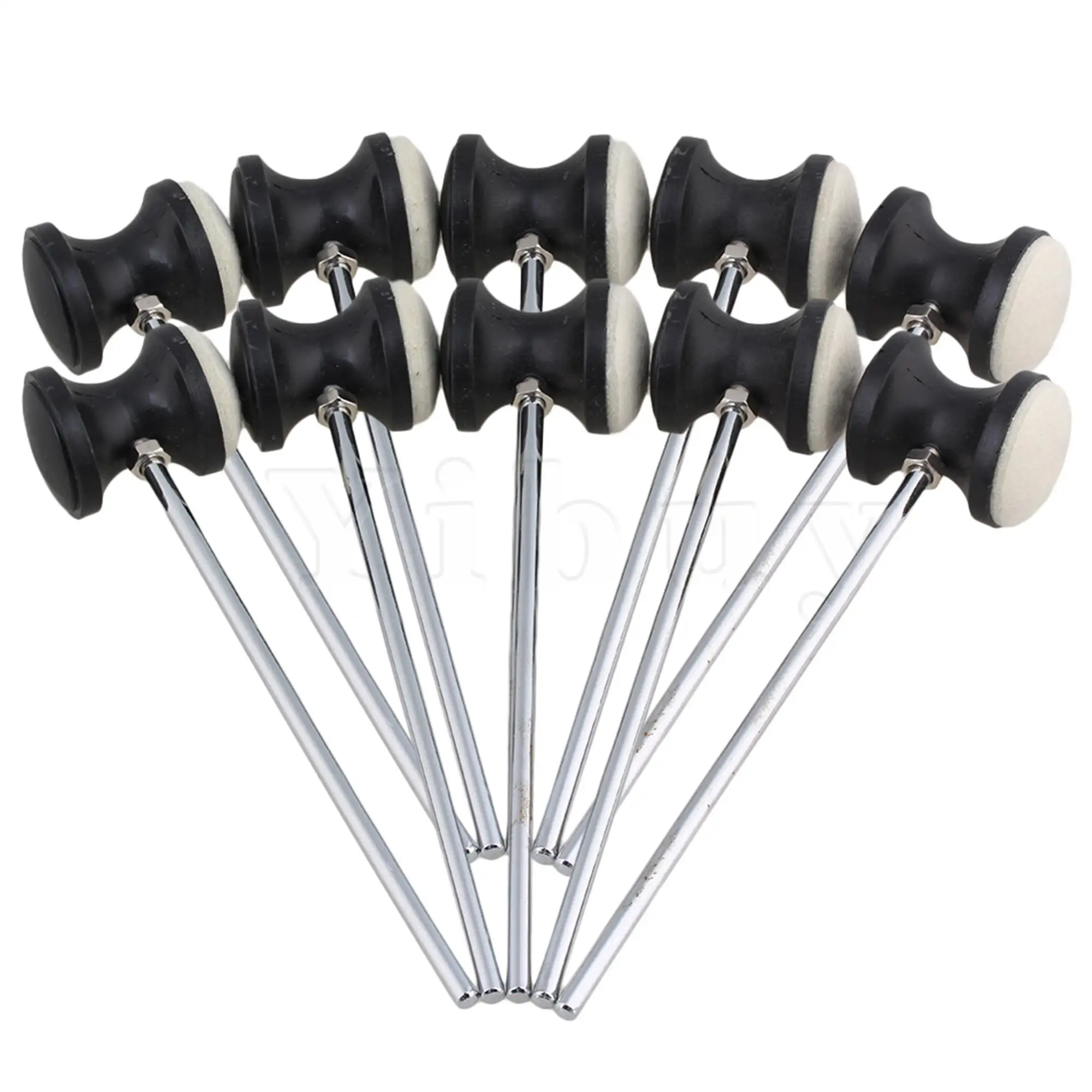 

Yibuy 10 pcs 225MM Stainless Steel Handle Felt Bass Drum Beater for Any Music Style