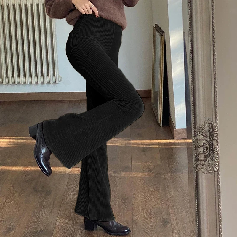 

Elegant Flare Pants Women Wide Leg Pants Streetwear Corduroy High Waist Trousers Korean Plus Size Harajuku Bottom New