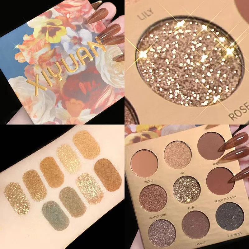 

Flowers blooming like a piece of brocade, 9 colors, eye shadow, makeup, eye shadow, disc, and matte.