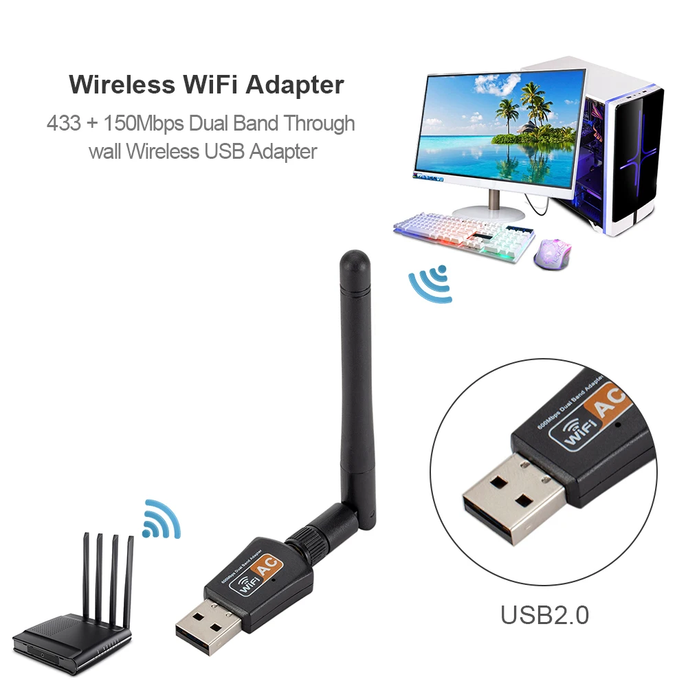 Портативный AC600 Мбит/с двухдиапазонный 2 4/5 ГГц USB Wi Fi сетевой адаптер приемник 11AC