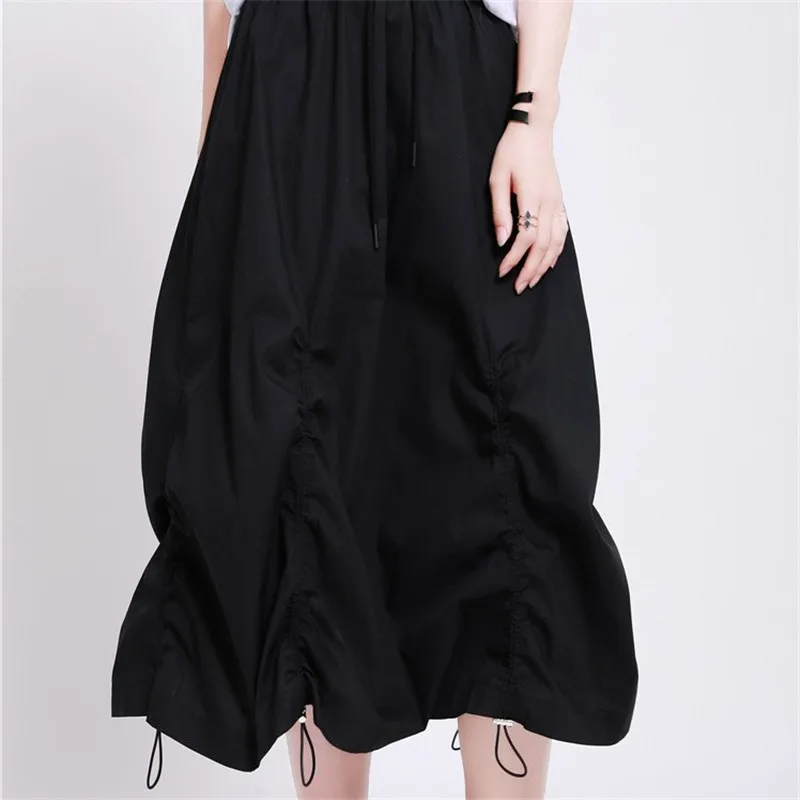 

Pleated A-line Skirt for Women New Summer Autumn Wrinkled Design Drawstring Elastic Waist Irregular Skirts Female Fashion Hot