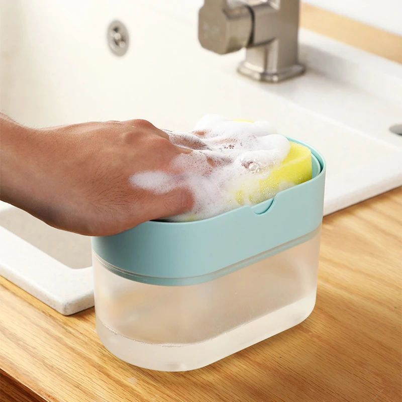 

Liquid Soap Dispenser Sponge Caddy Transparent Press Type Automatic Dishwashing Distributor Detergent Container Kitchen Tools