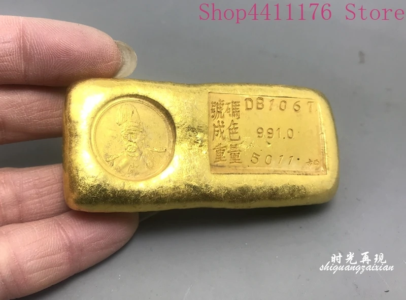 Jingfu qianzu Чистая латунь с покрытием слиток Золотой стержень ремесла Золотая монета