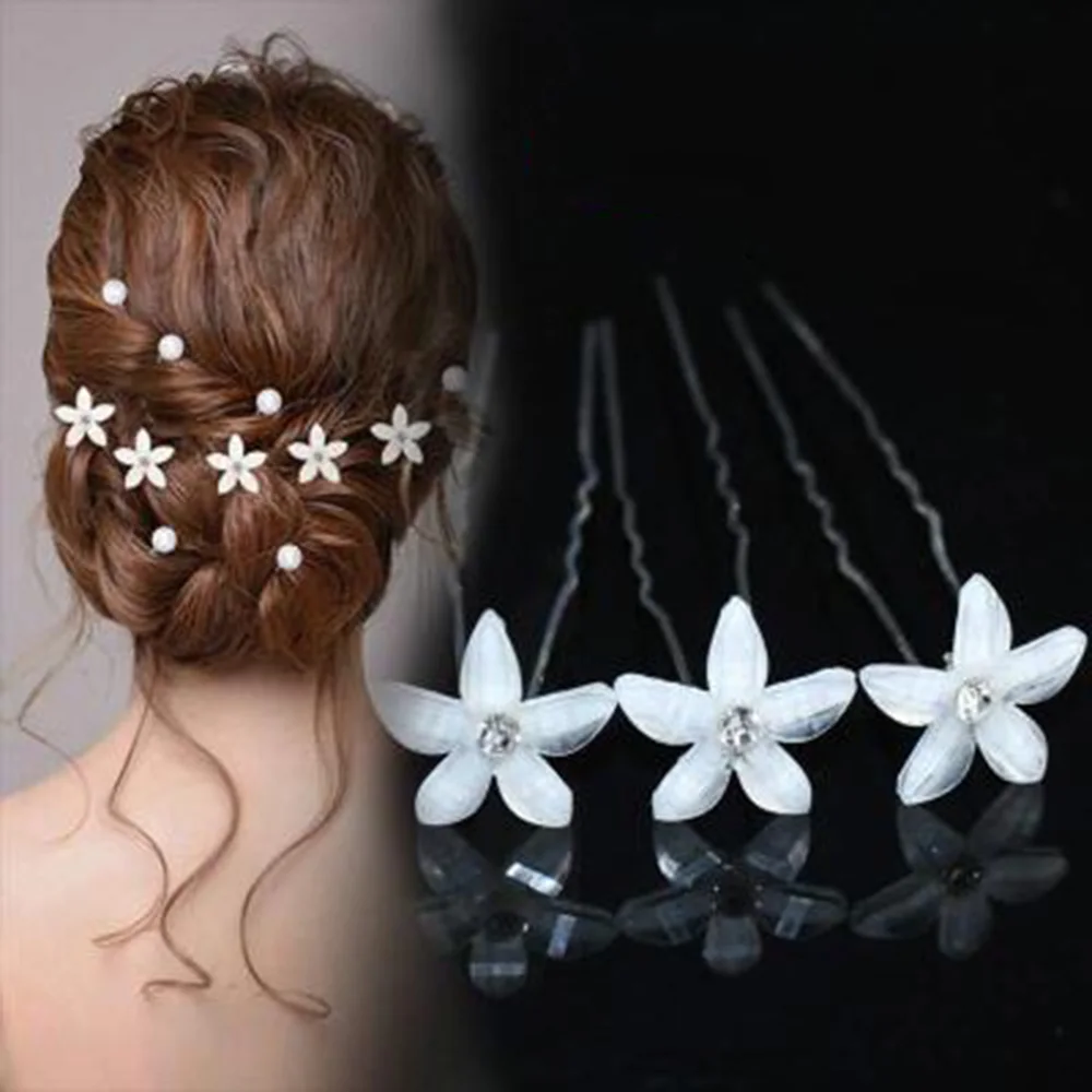 

Women U Shape Flower Hairpins Metal Barrette Simulated Pearl Clip Wedding Bridal Hair Accessories Wedding Hairstyle Design Tools