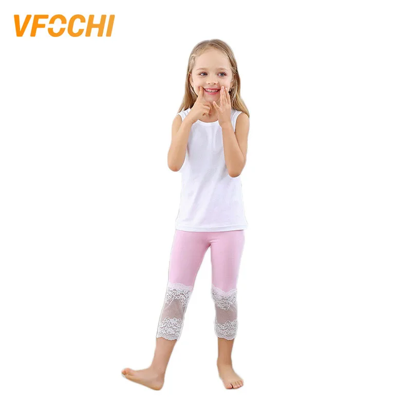 Леггинсы VFOCHI для девочек летние эластичные леггинсы с кружевом обтягивающие