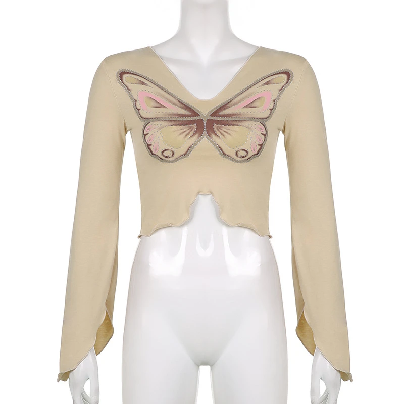 Y2K эстетические Стразы топы в стиле 90-х с принтом бабочек винтажная женская