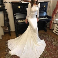 sevintage mermaid boho long sleeves wedding dresses appliques lace satin bridal gowns buttons plus size princess bride dress