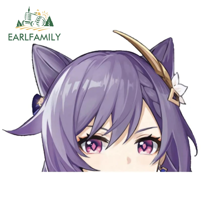 

EARLFAMILY 13 см x 9,6 см Keqing Peeker Автомобильная наклейка аниме Genshin Impact Kawaii Girl оконная наклейка JDM мультфильм Peeking стикер s